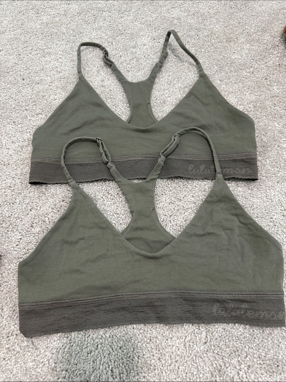 lululemon 2 Pack Seamless Racerback Bralettes - Olive Cotton M/L